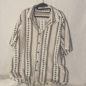 Vatpave Cotton Embroidered Shirt Indigo Beige and Black Patterned Men's ShirtXXL